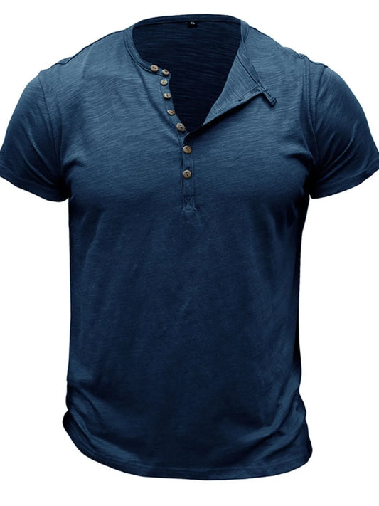 Men's Casual Henley Short Sleeve Button Top