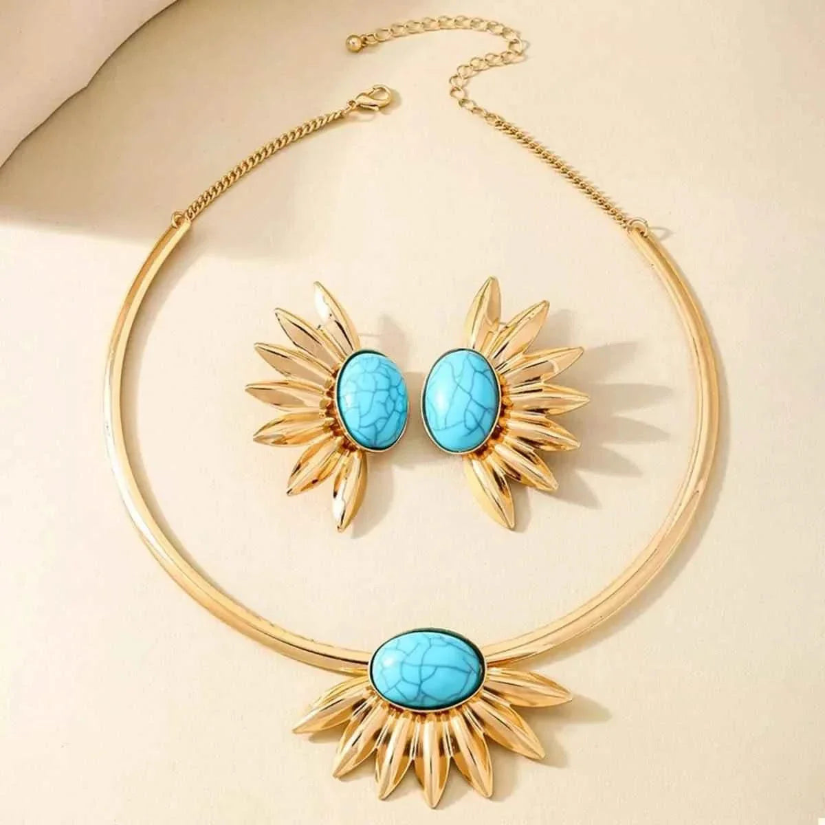Turquoise Sunflower : Necklace and Earrings Jewelry Set