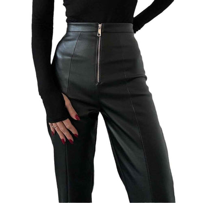Casual straight leg PU wide leg leather pants