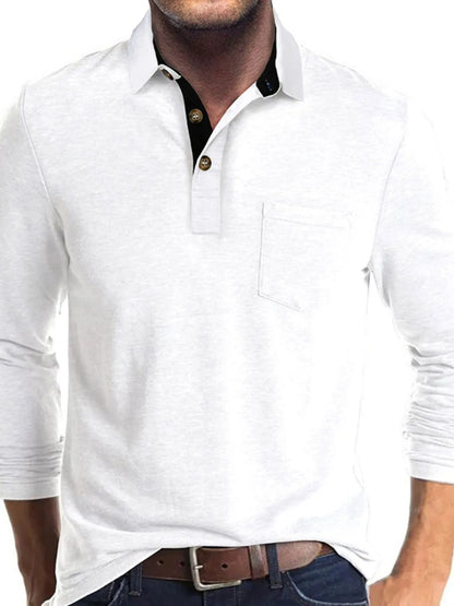 Men's Full Size Long Sleeve Pocket Polo Shirt Plus Size