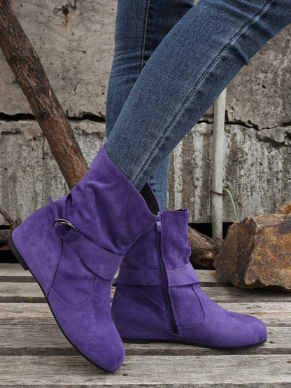 踝靴 圓頭 扣環 皮帶 側邊拉鍊靴