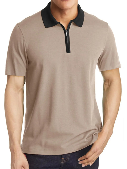 Men's Contrast Collar Quarter-Zip Polo Shirt