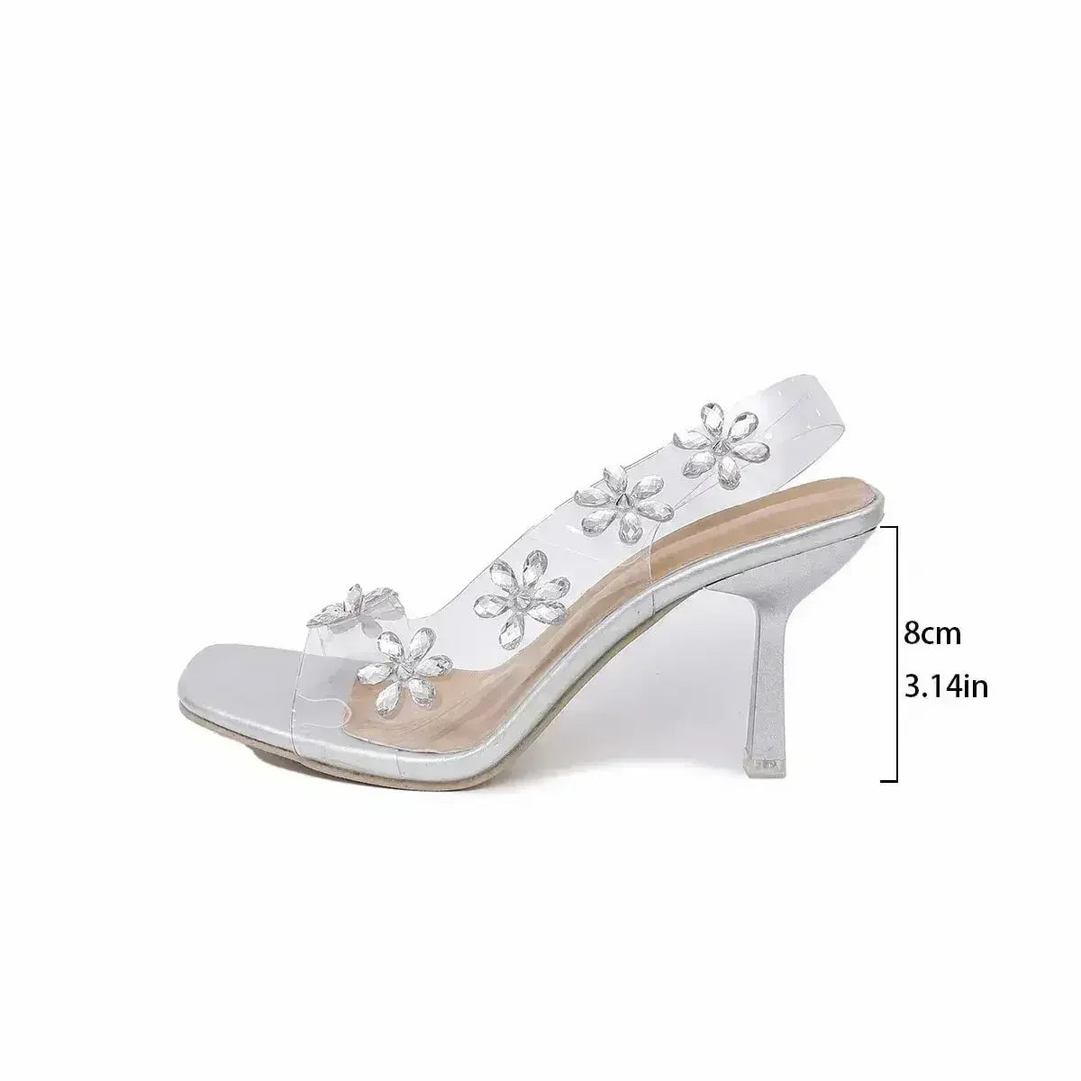 Zapatos de salón con flores transparentes - Tacones de diamantes de imitación - Zapatos de boda de verano