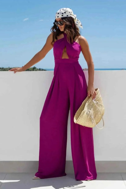 Halter Neck Wide Leg : With Keyhole Detail Jumpsuit