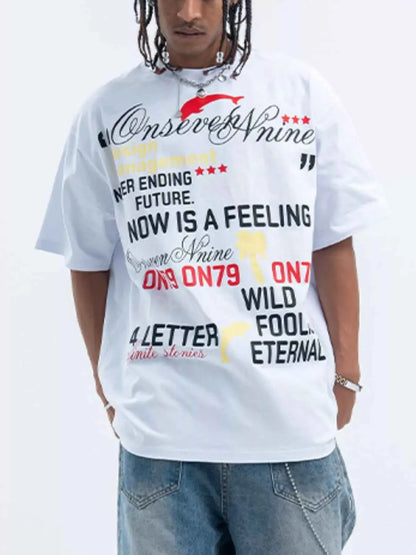 Men's Letter Round Neck Short Sleeve T-Shirt