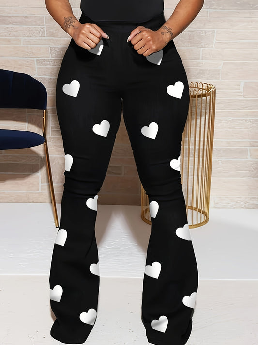 Pantalones anchos elegantes y versátiles con estampado de corazones