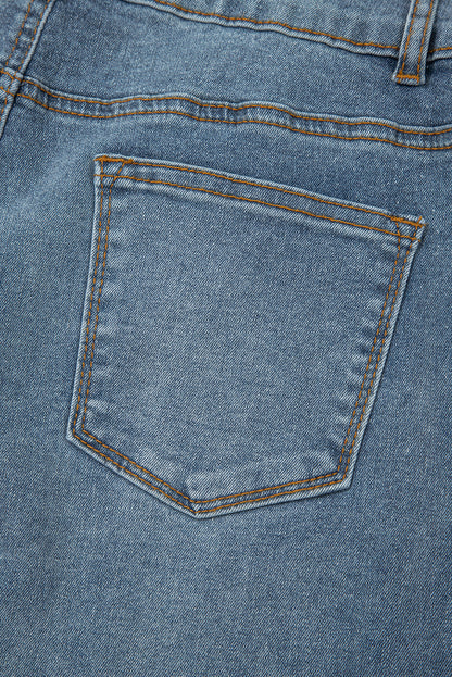 Dusk Blue 2 Button High Waist Piping Trim Bootcut Jeans