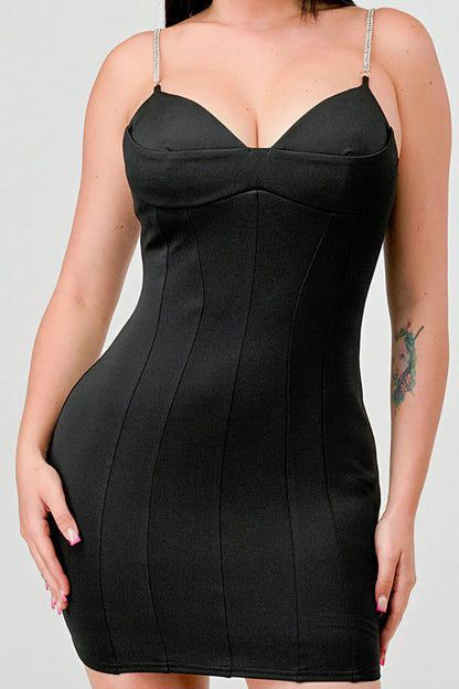 奢華科技風綴飾吊帶緊身迷你連身裙