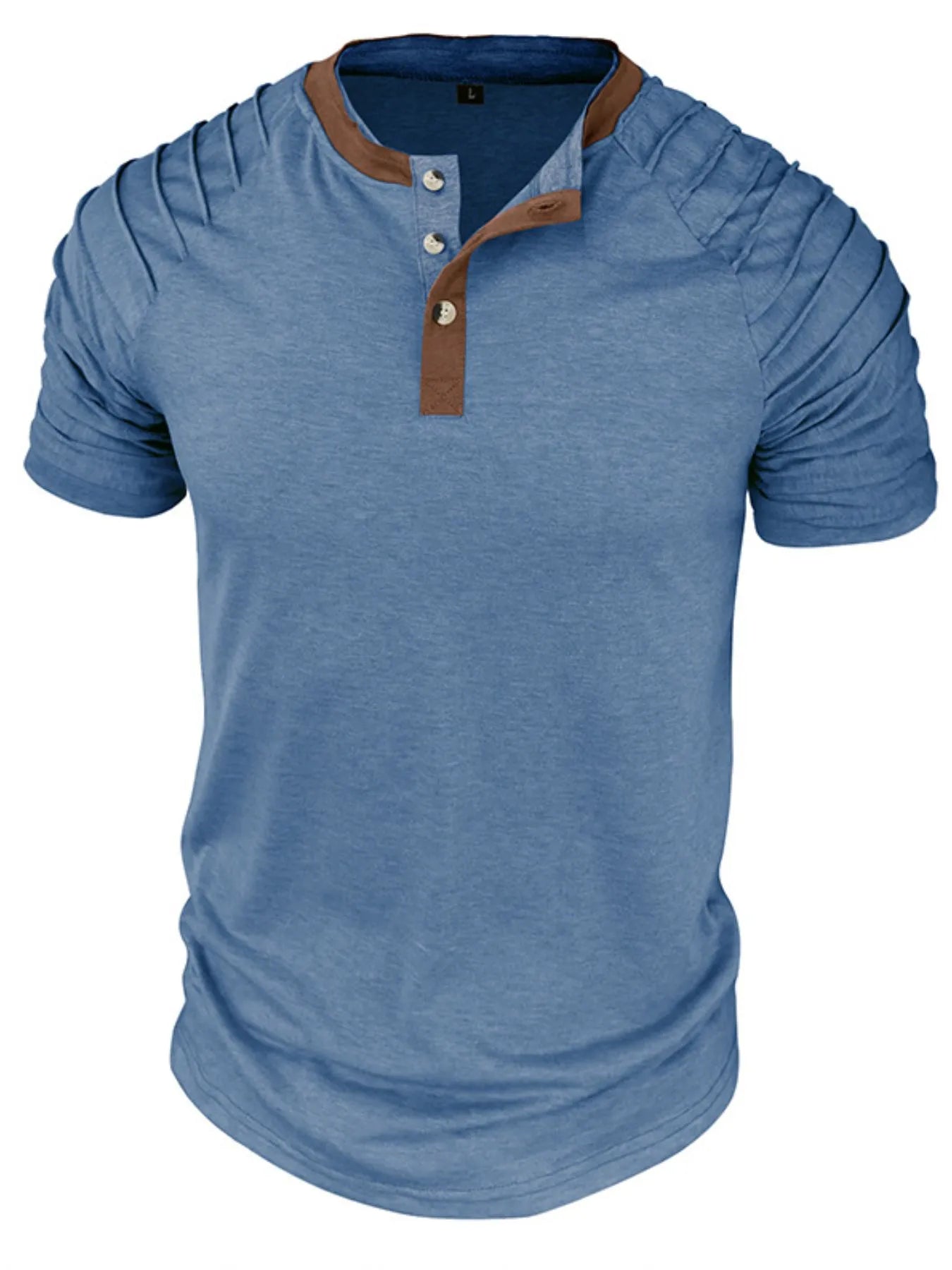 Men's Full Size Casual Henley Short Sleeve Top with Contrast Collar Plus Size