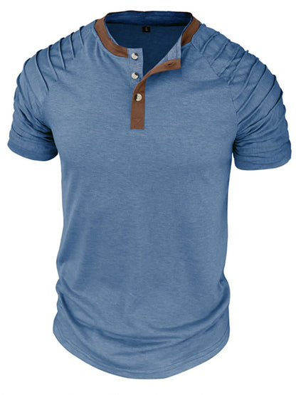 Men's Full Size Casual Henley Short Sleeve Top with Contrast Collar Plus Size