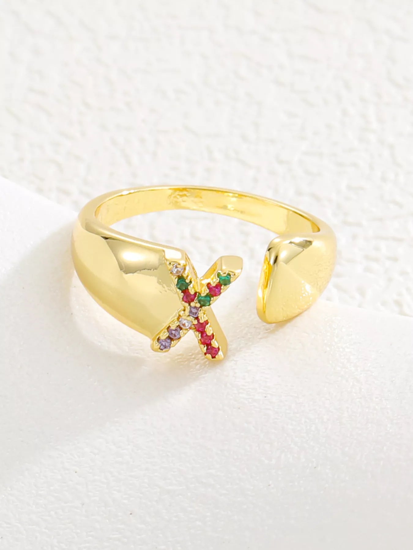18K Gold-Plated Zircon Letter Ring