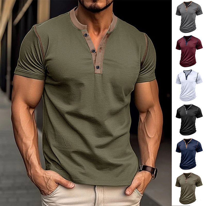 Polo de manga corta de moda, camiseta de verano con botones y cuello en V, ropa para hombre