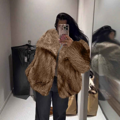 Imitation fur coat top women's short woolen coat made of synthetic fur