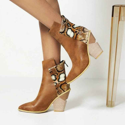 Coffee Rain Boots : With Snake Print High Heel