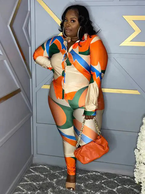 女士大尺碼秋季兩件套裝