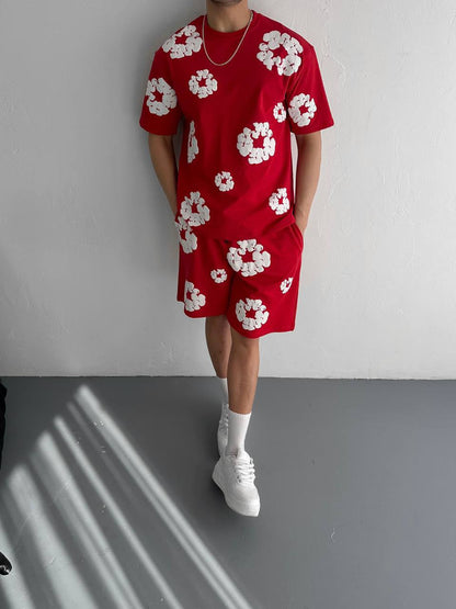 Abstract Bloom Print Men's Co-ord Set – Vibrant Floral Streetwear for Summer