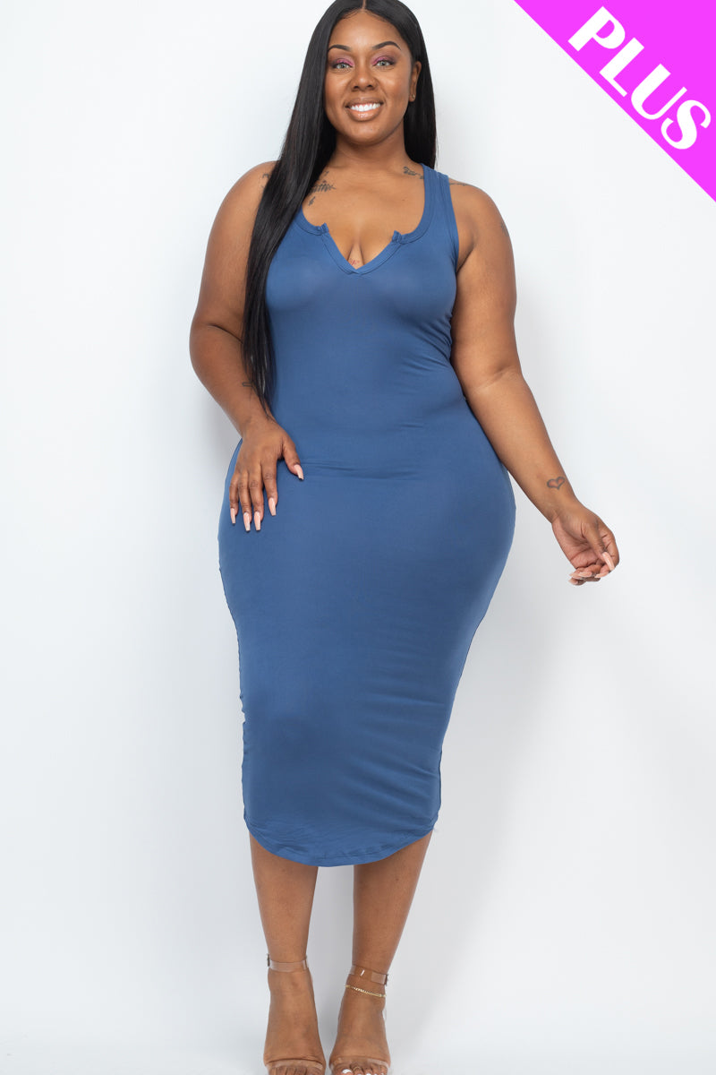 Plus Size Split Neck Tank Midi Dress (CAPELLA)
