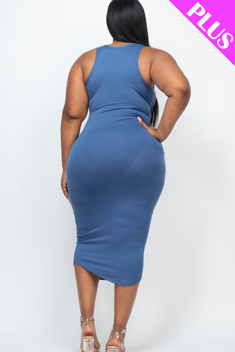 Plus Size Split Neck Tank Midi Dress (CAPELLA)