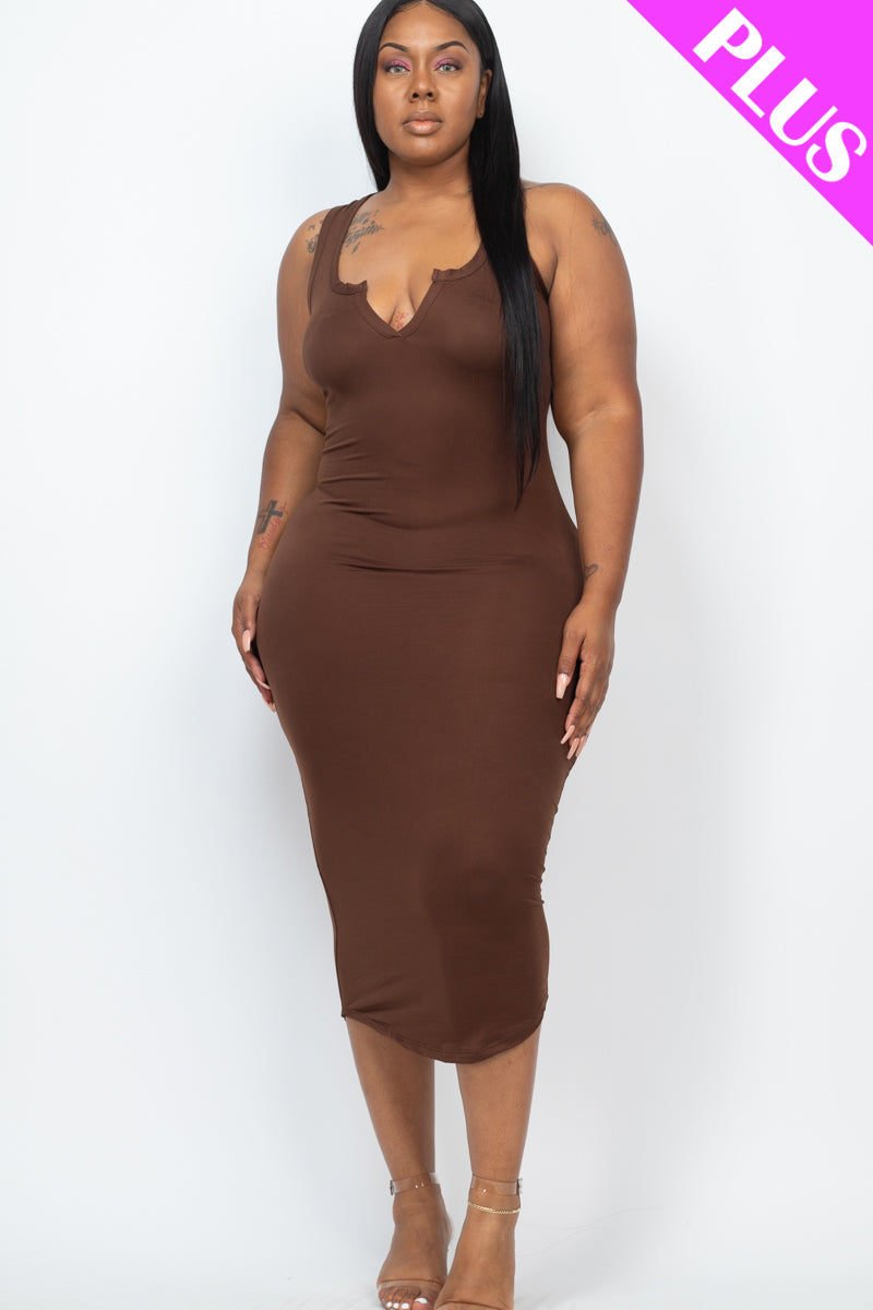 Plus Size Split Neck Tank Midi Dress (CAPELLA)