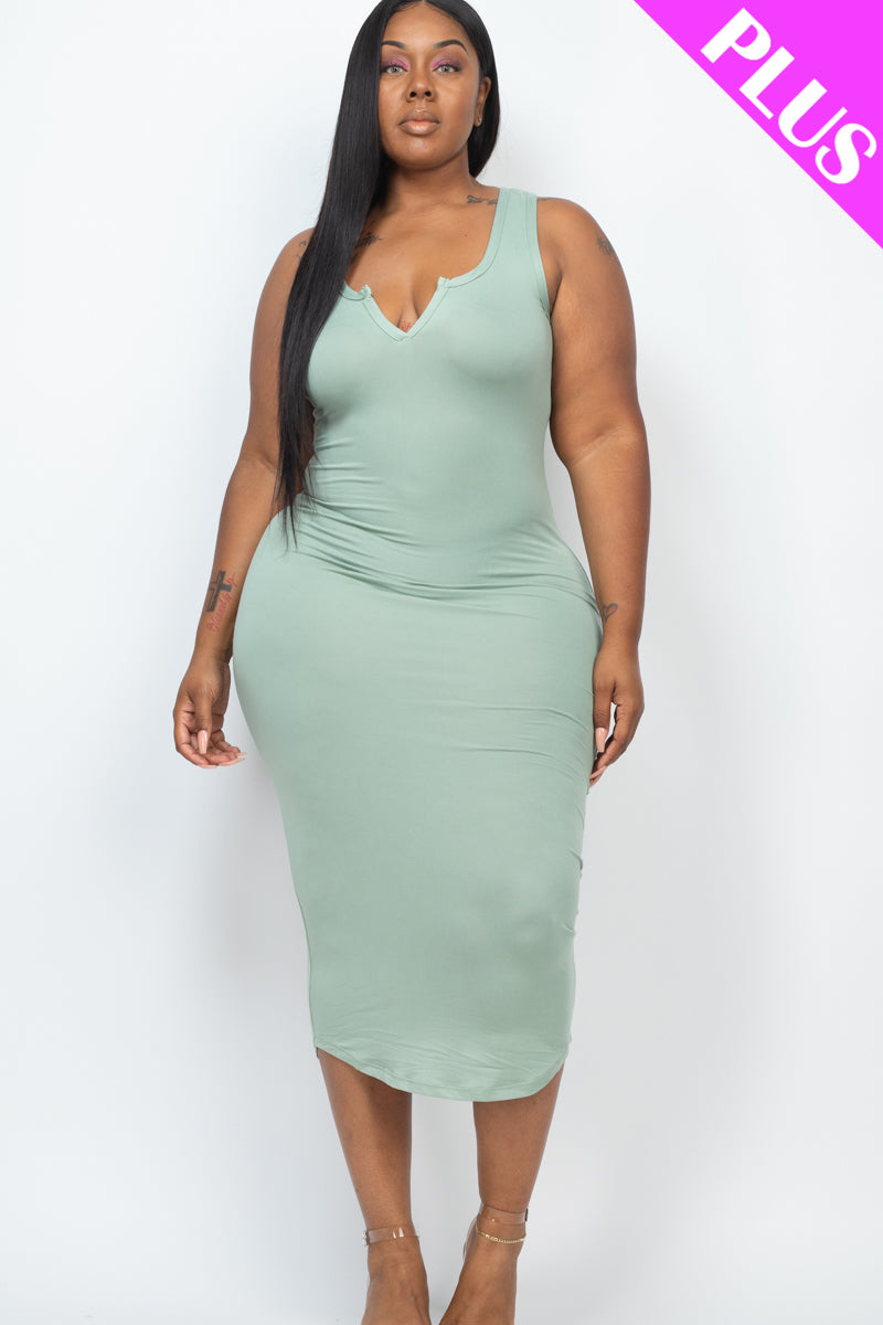 Plus Size Split Neck Tank Midi Dress (CAPELLA)