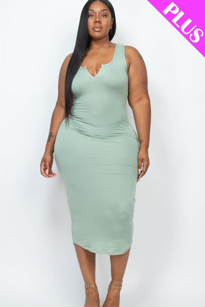 Plus Size Split Neck Tank Midi Dress (CAPELLA)