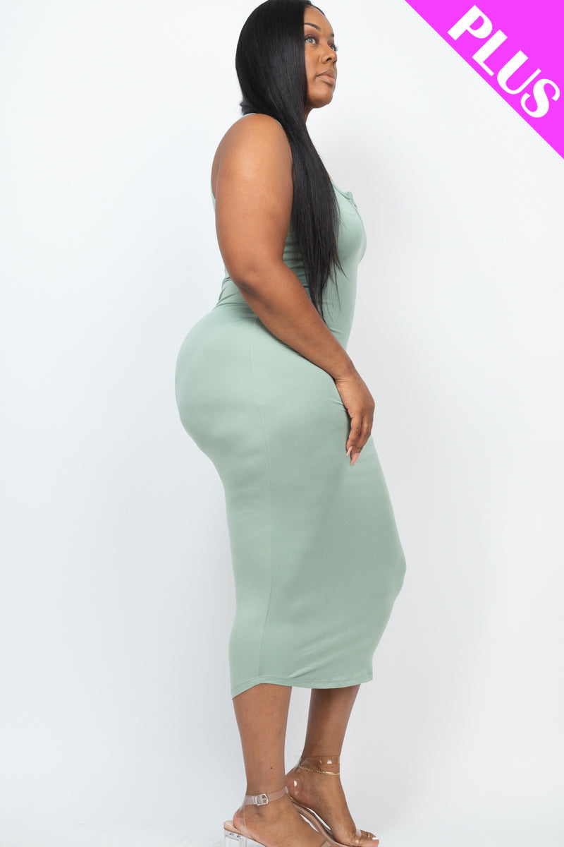 Plus Size Split Neck Tank Midi Dress (CAPELLA)