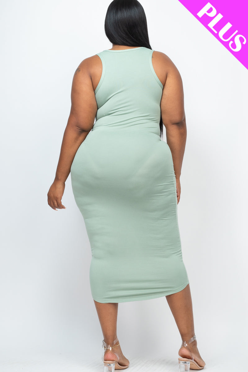 Plus Size Split Neck Tank Midi Dress (CAPELLA)