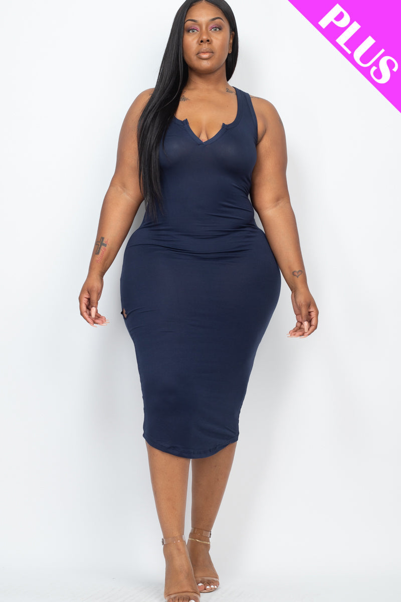 Plus Size Split Neck Tank Midi Dress (CAPELLA)