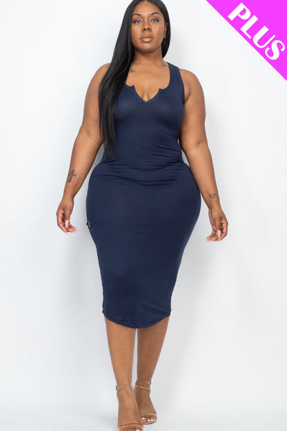 Plus Size Split Neck Tank Midi Dress (CAPELLA)