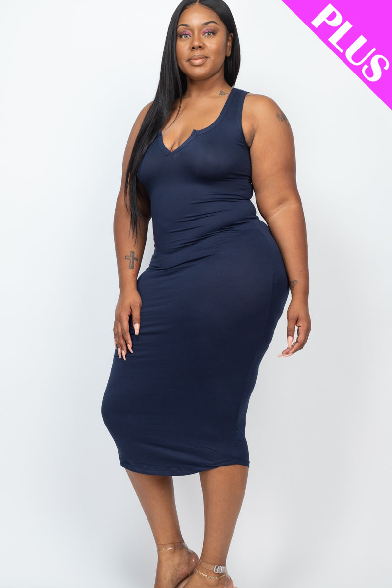 Plus Size Split Neck Tank Midi Dress (CAPELLA)