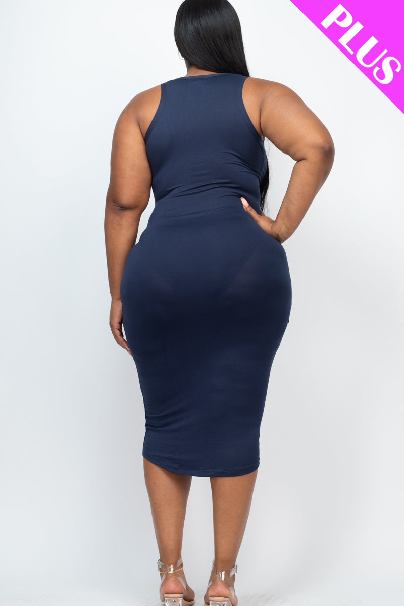 Plus Size Split Neck Tank Midi Dress (CAPELLA)