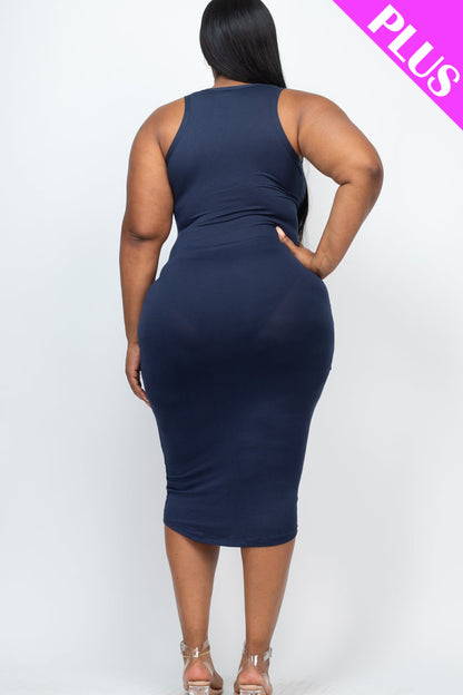Plus Size Split Neck Tank Midi Dress (CAPELLA)