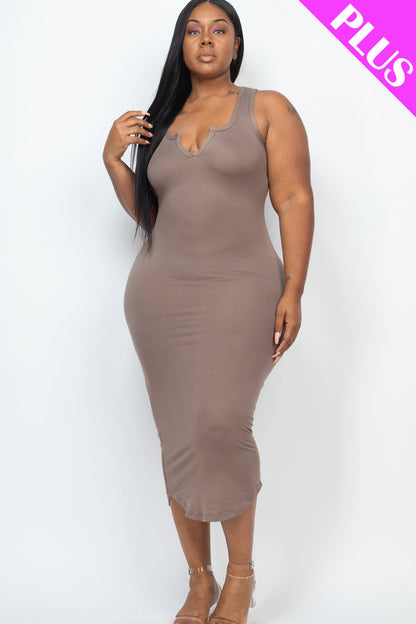 Plus Size Split Neck Tank Midi Dress (CAPELLA)