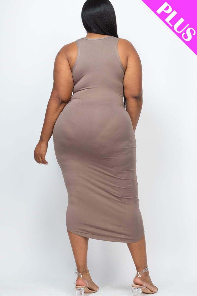 Plus Size Split Neck Tank Midi Dress (CAPELLA)
