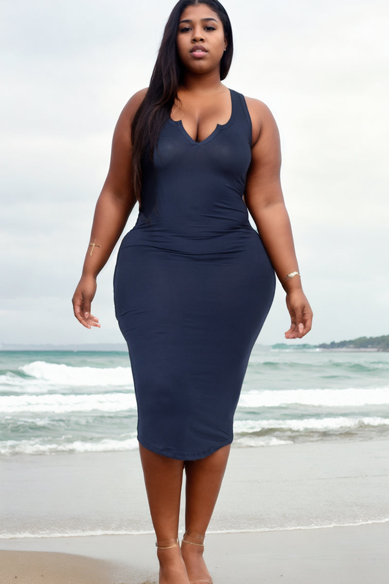 Plus Size Split Neck Tank Midi Dress (CAPELLA)