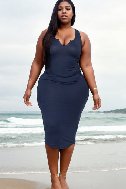 Plus Size Split Neck Tank Midi Dress (CAPELLA)