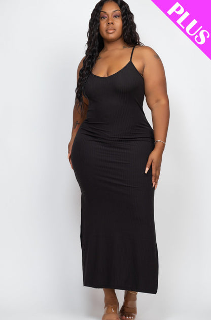 PLUS SIZE Ribbed Side Slit Long Cami Dress (CAPELLA)
