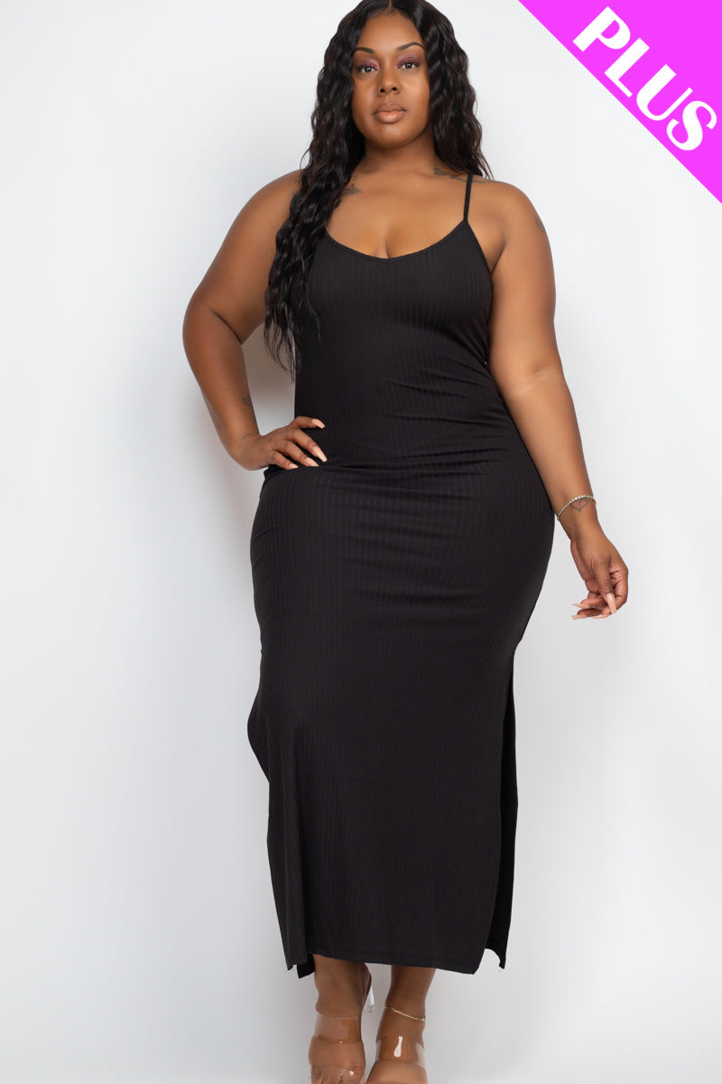 PLUS SIZE Ribbed Side Slit Long Cami Dress (CAPELLA)