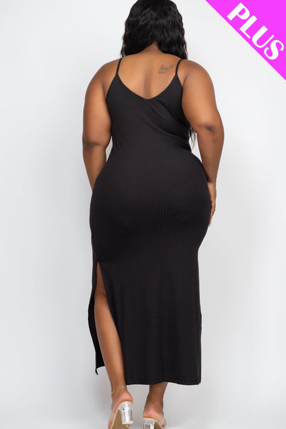 PLUS SIZE Ribbed Side Slit Long Cami Dress (CAPELLA)