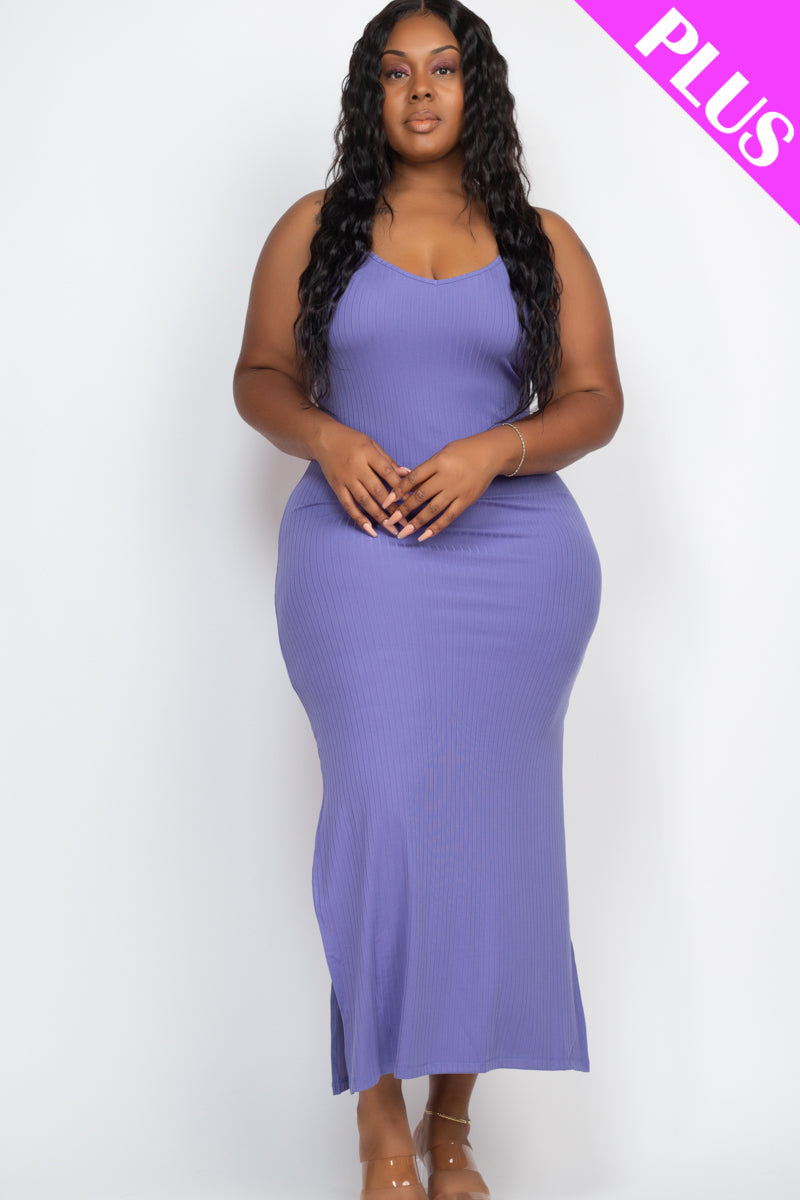 PLUS SIZE Ribbed Side Slit Long Cami Dress (CAPELLA)
