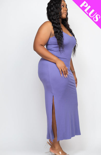 PLUS SIZE Ribbed Side Slit Long Cami Dress (CAPELLA)