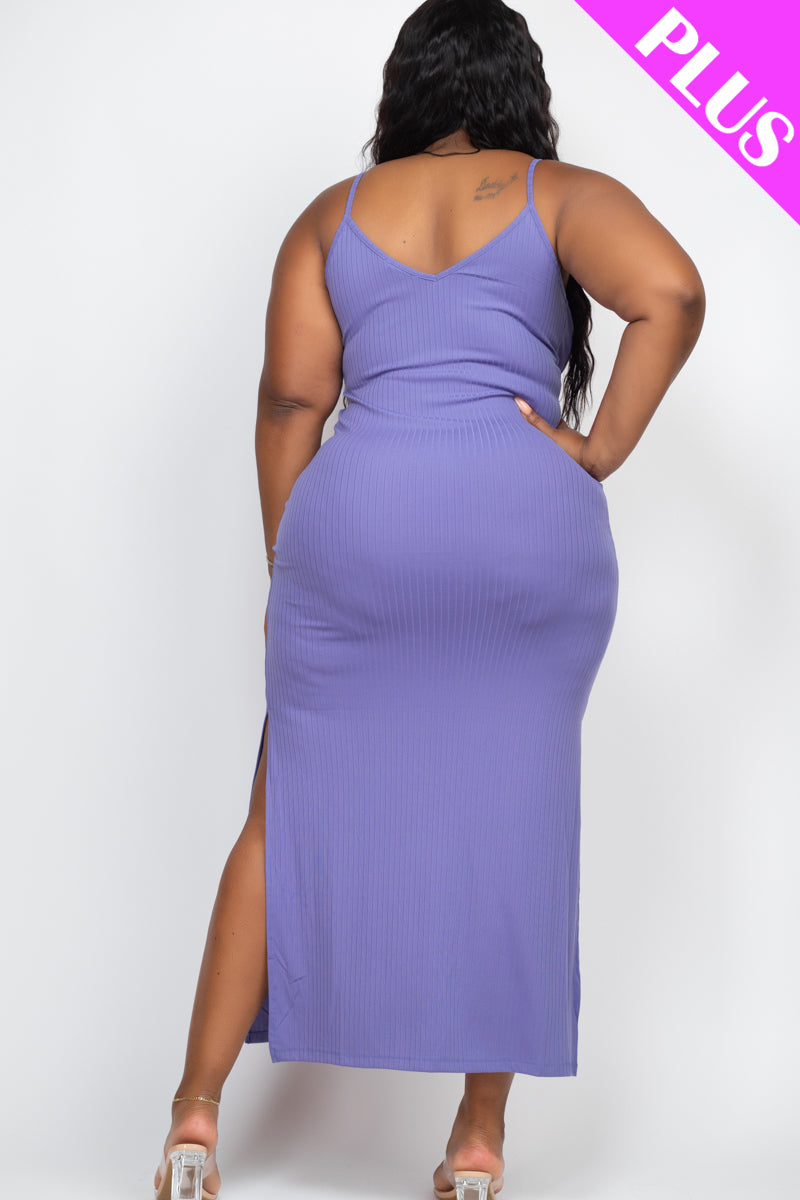 PLUS SIZE Ribbed Side Slit Long Cami Dress (CAPELLA)