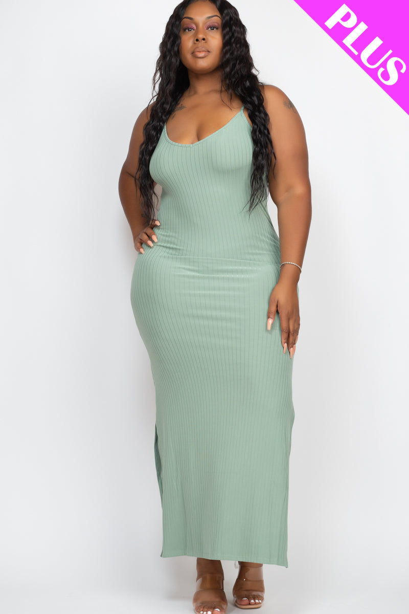 PLUS SIZE Ribbed Side Slit Long Cami Dress (CAPELLA)