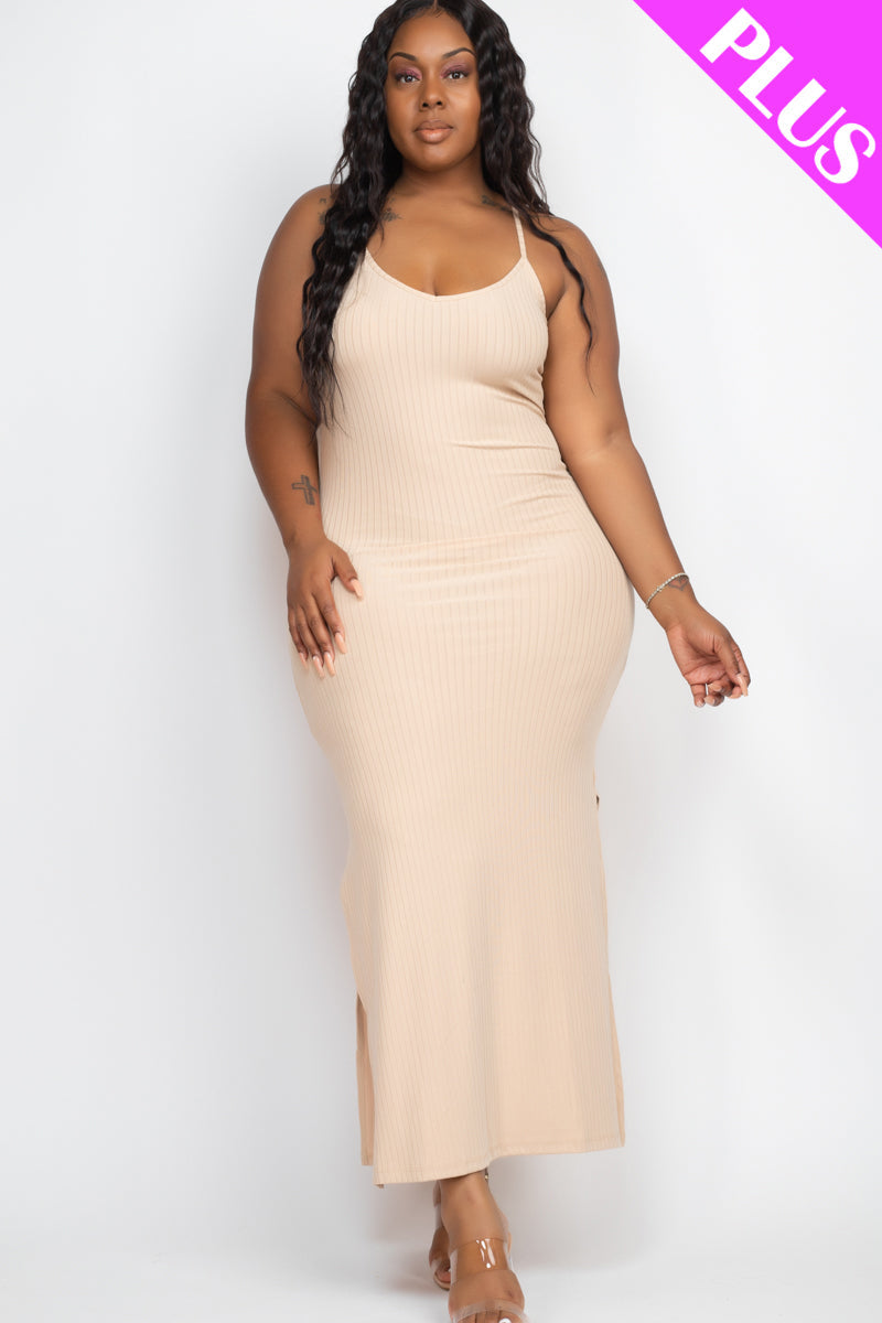 PLUS SIZE Ribbed Side Slit Long Cami Dress (CAPELLA)
