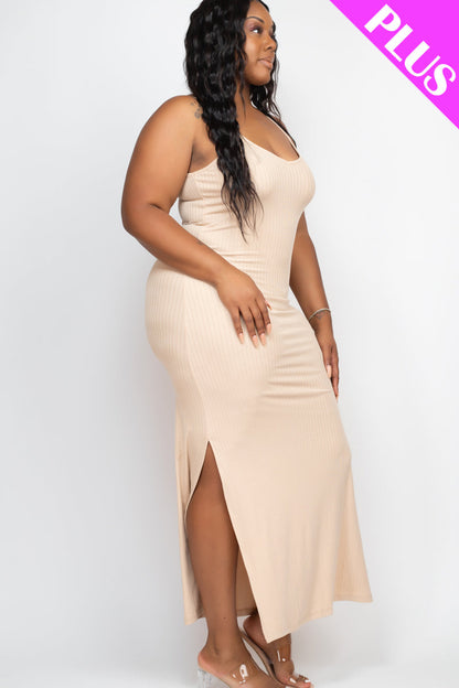 PLUS SIZE Ribbed Side Slit Long Cami Dress (CAPELLA)