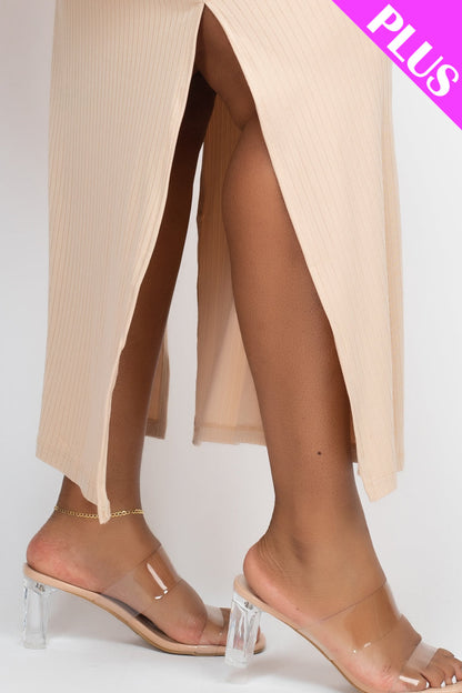 PLUS SIZE Ribbed Side Slit Long Cami Dress (CAPELLA)