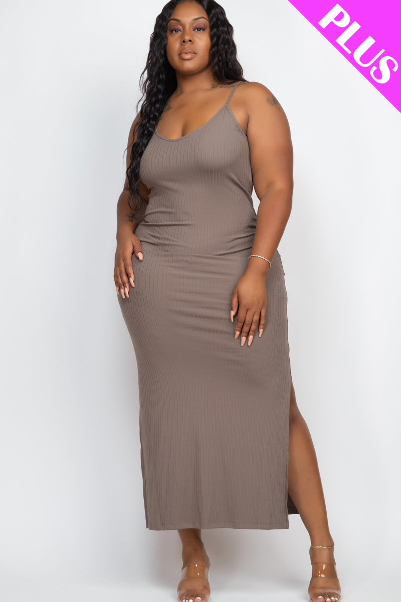 PLUS SIZE Ribbed Side Slit Long Cami Dress (CAPELLA)