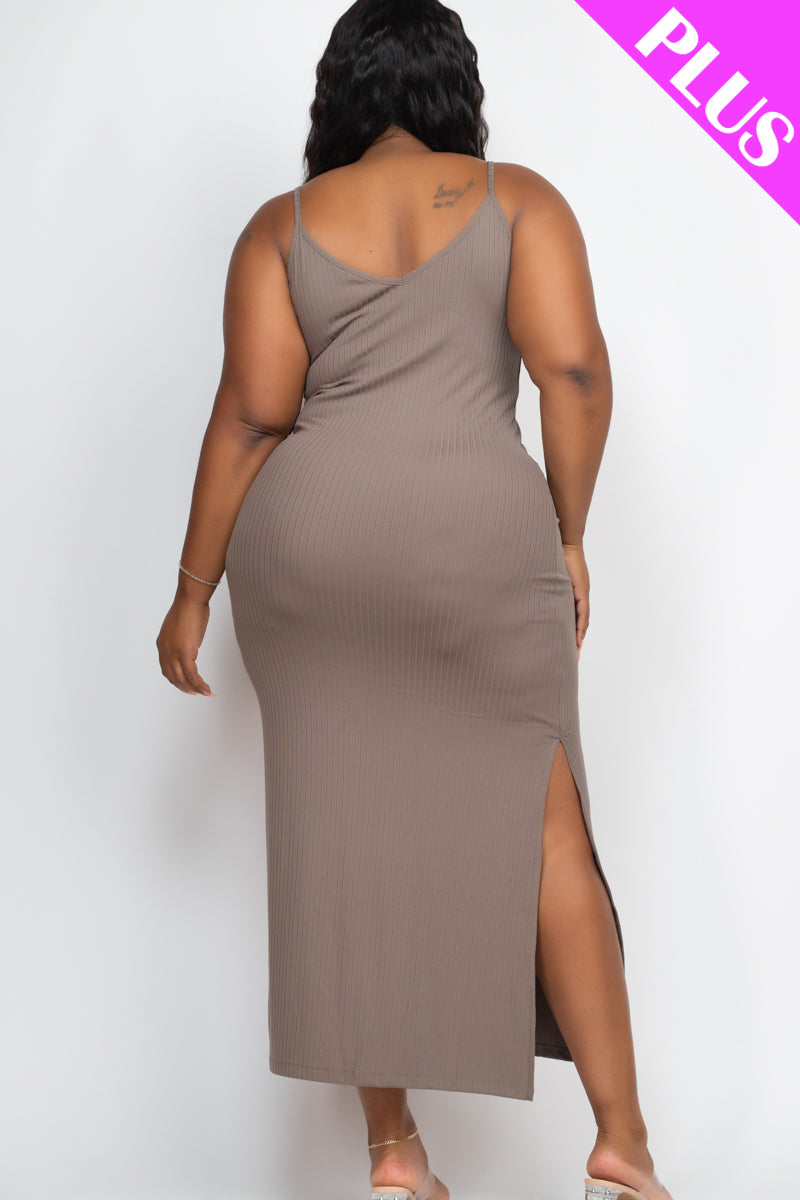 PLUS SIZE Ribbed Side Slit Long Cami Dress (CAPELLA)