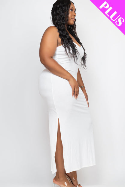 PLUS SIZE Ribbed Side Slit Long Cami Dress (CAPELLA)