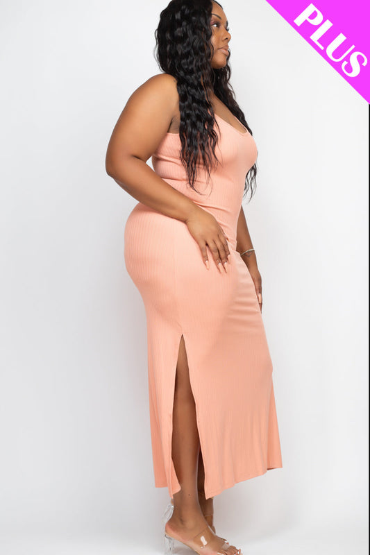 PLUS SIZE Ribbed Side Slit Long Cami Dress (CAPELLA)